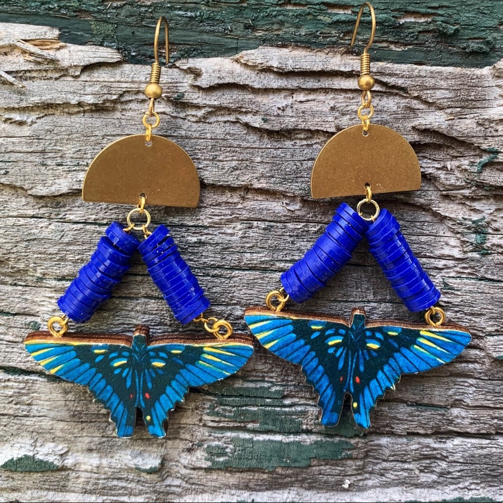 Handmade butterfly earrings with brass & beads